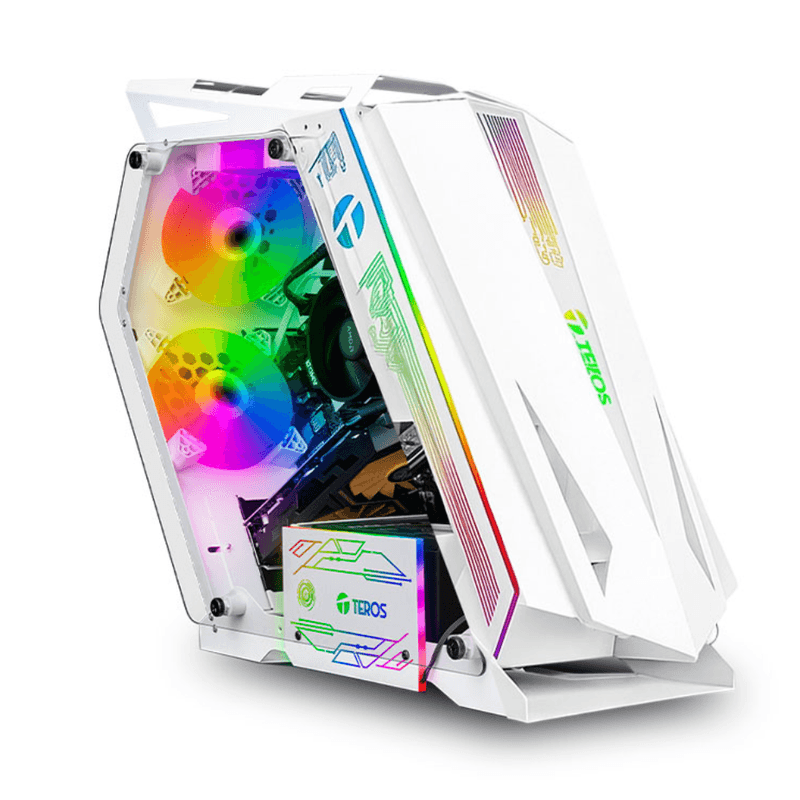 pc gamer Draco White RGB intel core i7 12700f 32GB RAM 500GB SSD monitor 24" curvo RTX5060TI 16GB blanco vista frontal setup gamer