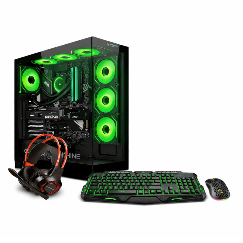 PC Gamer View 51 Green Plus Intel Core i9 12900KF 32GB RAM 1TB SSD monitor 24" curvo verde vista frontal entorno gaming
