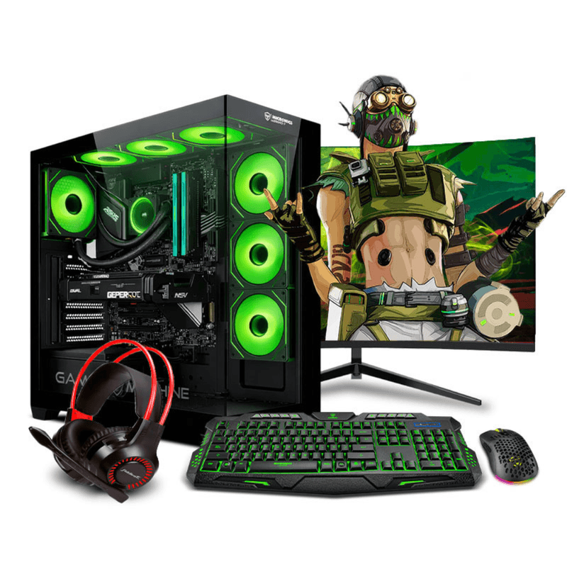 PC Gamer View 51 Green Plus Intel Core i9 12900KF 32GB RAM 1TB SSD monitor 24" curvo verde vista frontal entorno gaming