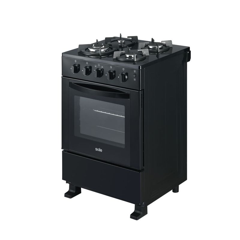 Cocina de pie Sole Glissa 4 hornillas negro dorsal-oblicuo