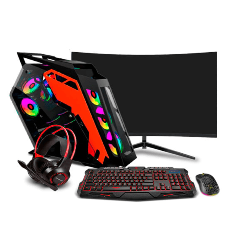 pc gamer k-plus orange intel core i7 14700f 32gb ram 1tb ssd monitor 24 curvo rtx5060 8gb frontal setup gaming