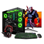 pc gamer ryzen 7 7700x green 16gb ram 500gb ssd monitor 24" rtx5050 vista frontal setup gaming