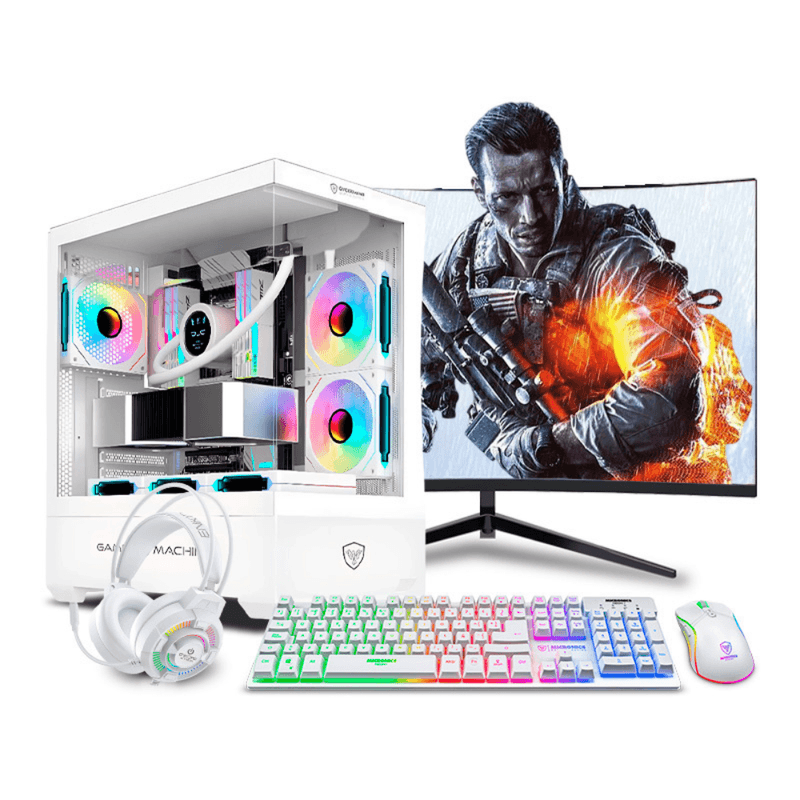 pc gamer falkor white ryzen 7 8700f 16gb ram ddr5 500gb monitor 24 rtx5060 blanco vista frontal setup gamer