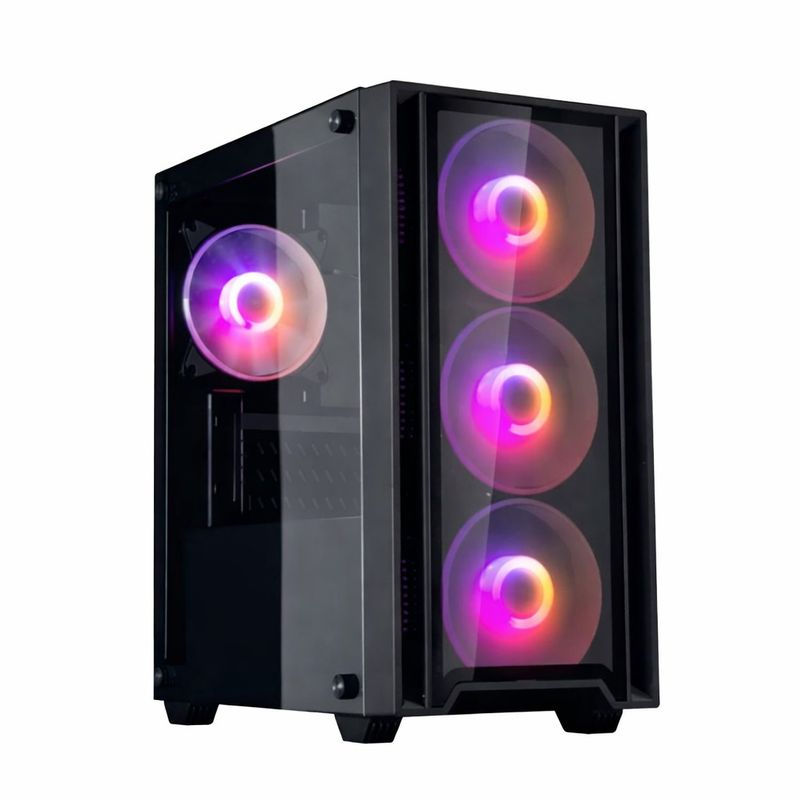 pc gamer amd ryzen 7 5700g 16gb ram 1tb ssd case 500w monitor 27" teclado negro vista frontal setup gaming