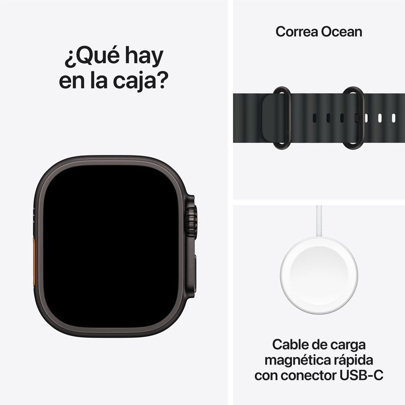 smartwatch apple watch ultra 3 pantalla 49mm oled gps resistente al agua 50m negro vista frontal actividades deportivas