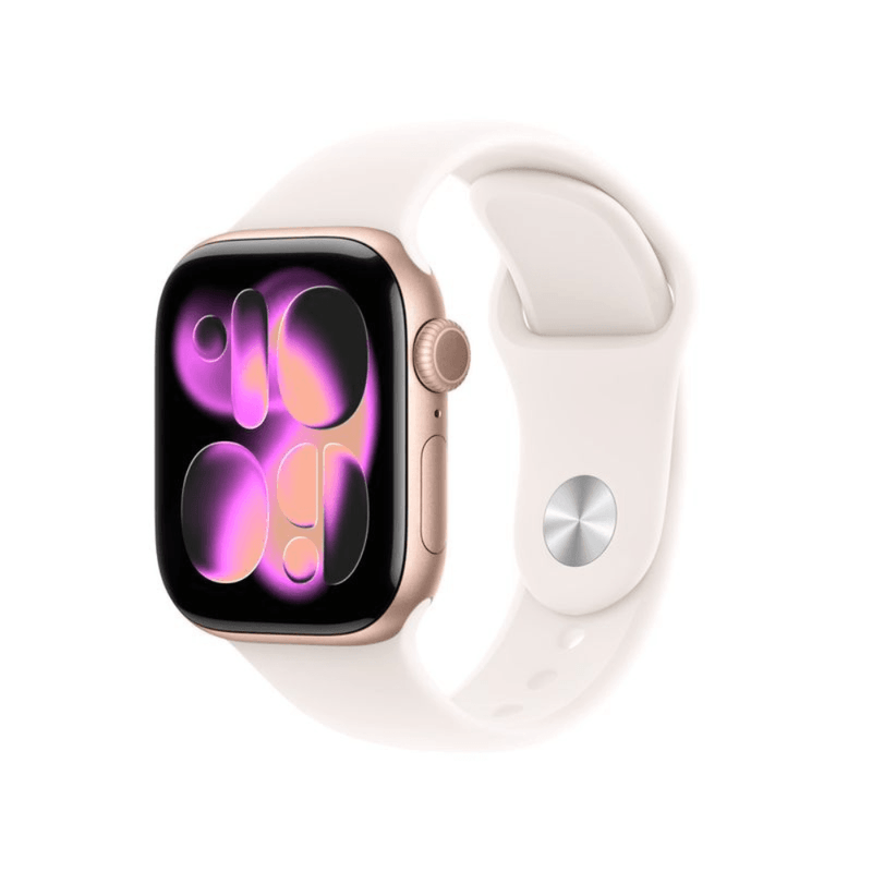 smartwatch Apple Watch Series 11 pantalla 46mm OLED oro rosa vista frontal seguimiento salud entrenamiento