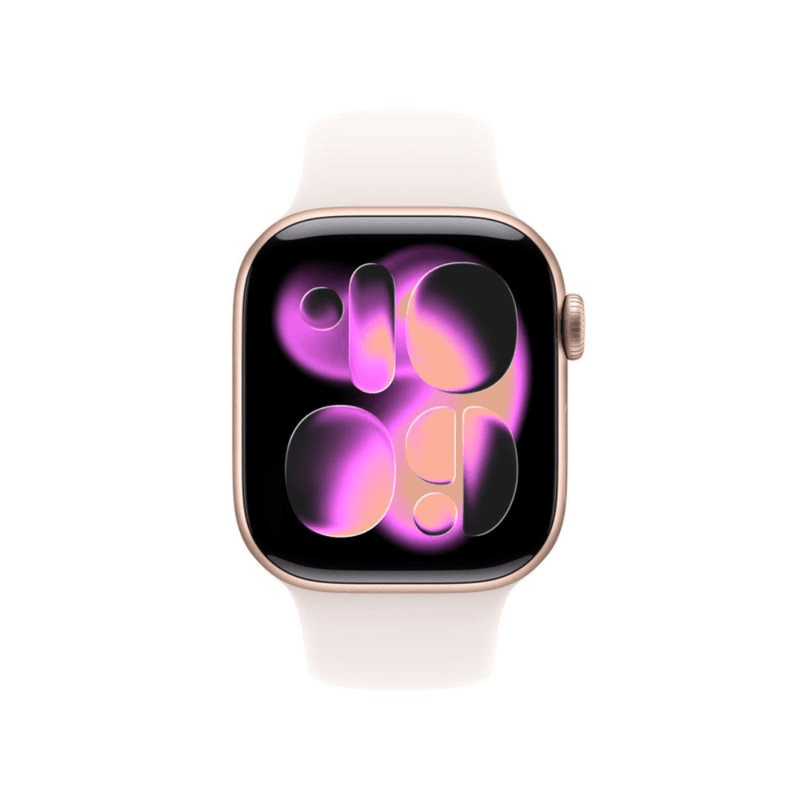 smartwatch Apple Watch Series 11 pantalla 46mm OLED oro rosa vista frontal seguimiento salud entrenamiento
