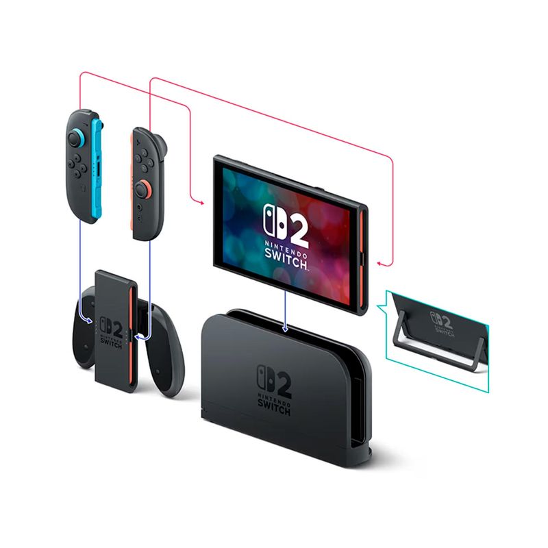 consola Nintendo Switch 2 pantalla 7.9 Full HD negro vista frontal modo portátil y dock