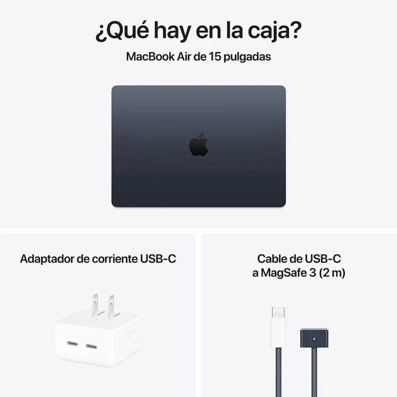 MacBook Air Apple chip M4 256GB SSD 16GB RAM Midnight vista frontal portátil, trabajo, ocio