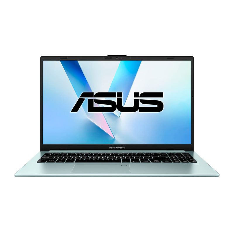 Laptop Asus Vivobook Go 15.6" gris con procesador AMD Ryzen 5 7520U, 16GB RAM y 512GB SSD frontal fondo blanco