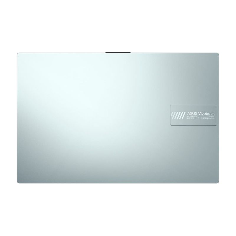 Laptop Asus Vivobook Go 15.6" gris con procesador AMD Ryzen 5 7520U, 16GB RAM y 512GB SSD posterior fondo blanco