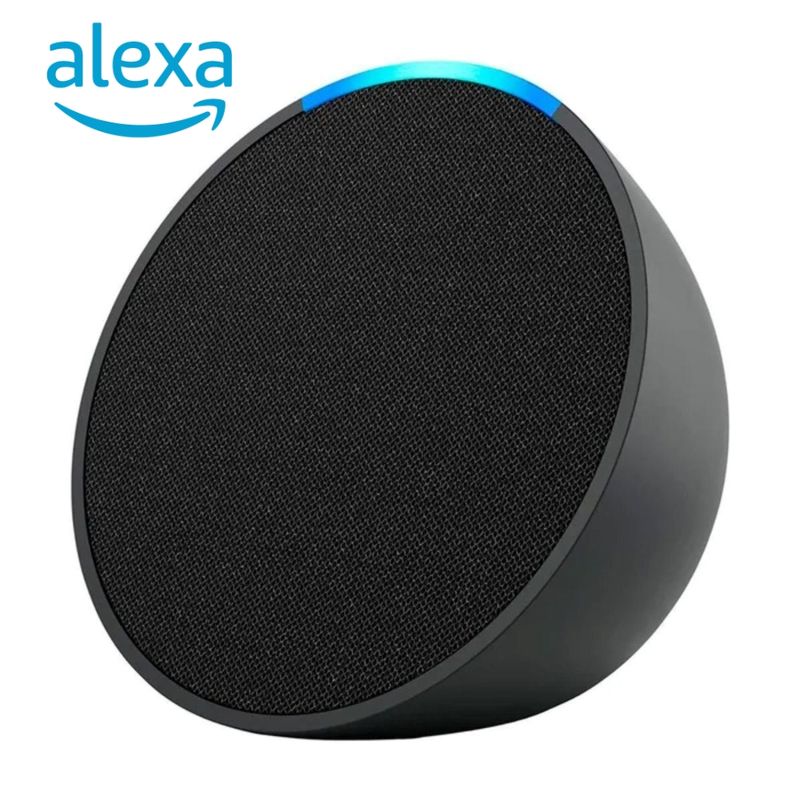 Altavoz inteligente Amazon Echo Pop 1ª generación control de voz Alexa negro vista frontal en escritorio