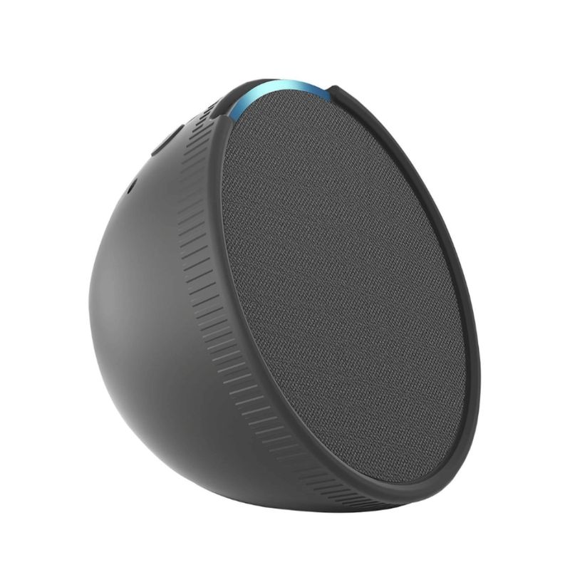 Altavoz inteligente Amazon Echo Pop 1ª generación control de voz Alexa negro vista frontal en escritorio