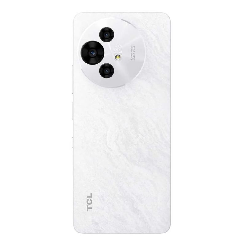 Celular TCL 50 Pro NXTPAPER 5G cámara 108MP white vista frontal en uso cotidiano