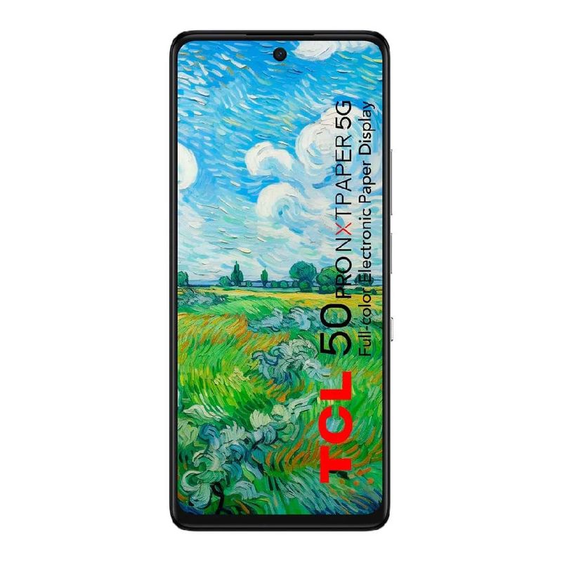Celular TCL 50 Pro NXTPAPER 5G cámara 108MP white vista frontal en uso cotidiano