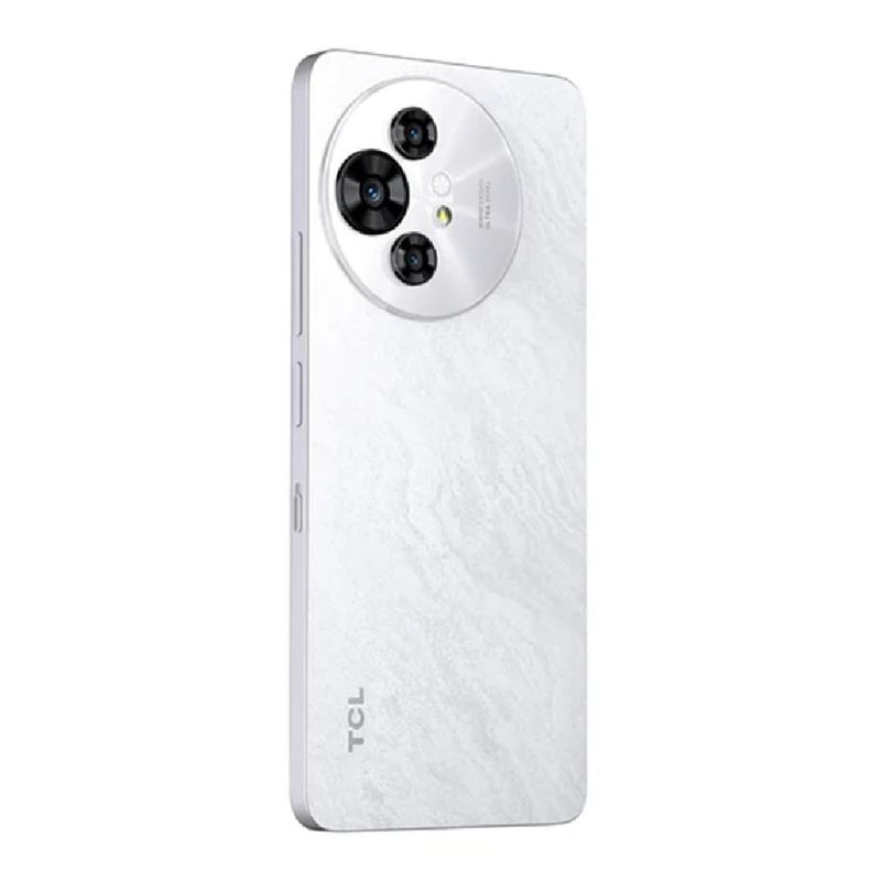 Celular TCL 50 Pro NXTPAPER 5G cámara 108MP white vista frontal en uso cotidiano