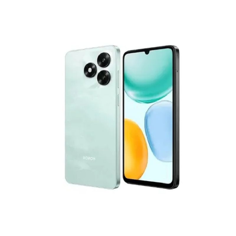 Celular Honor Play 10A cámara 50MP azul cian vista frontal en uso cotidiano