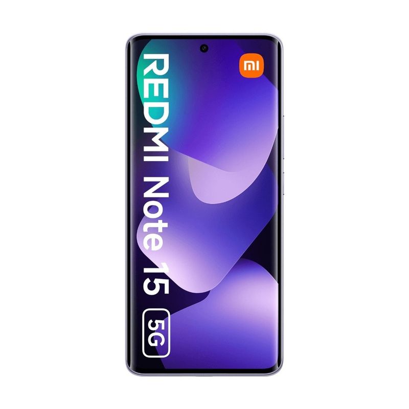 Celular Xiaomi Redmi Note 15 cámara 108MP morado vista frontal en uso cotidiano