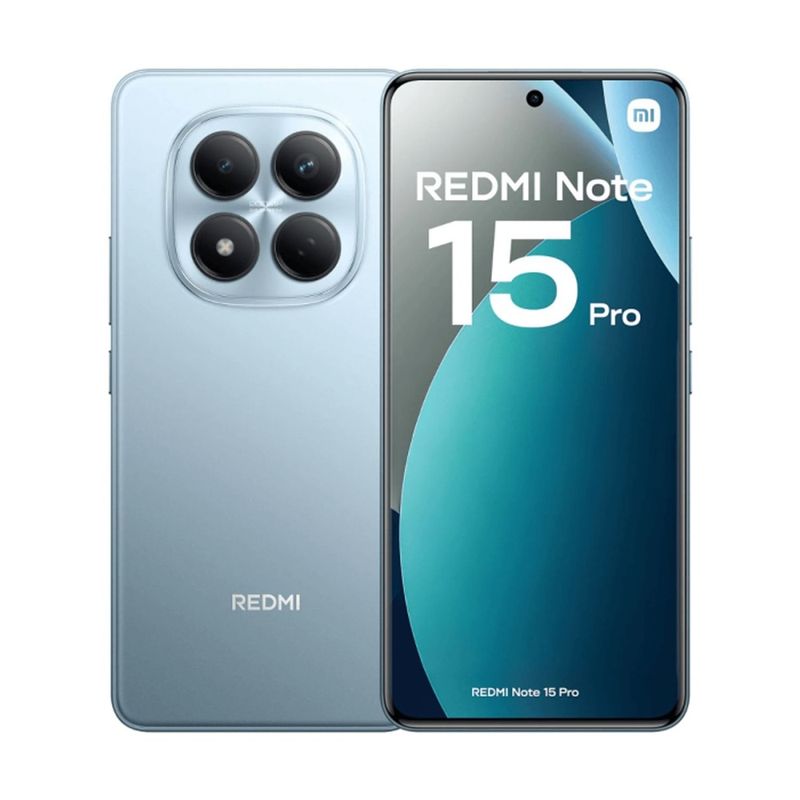 Celular Xiaomi Redmi Note 15 Pro 4G cámara 200MP azul vista frontal en uso cotidiano