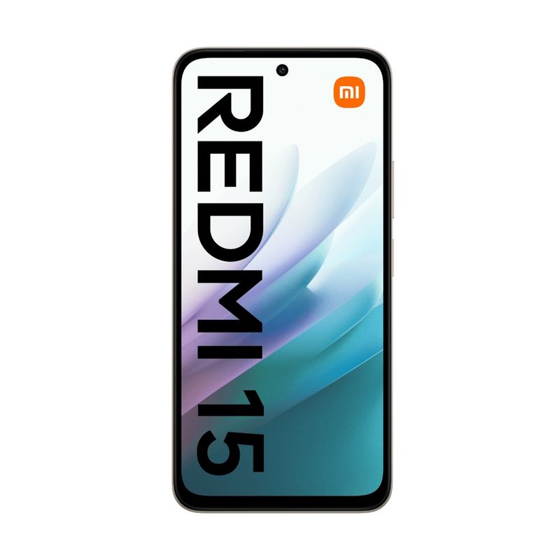 Celular Xiaomi Redmi 15 cámara 50MP gris vista frontal en uso cotidiano