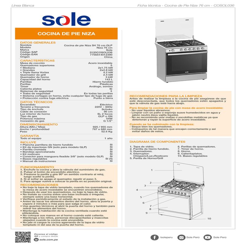 Combo cocina 5 hornillas + microondas 21L
