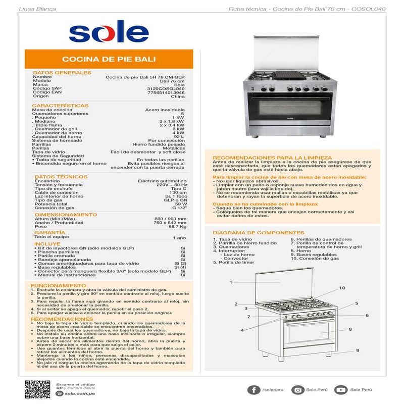 Combo cocina Bali 5H + microondas 21L