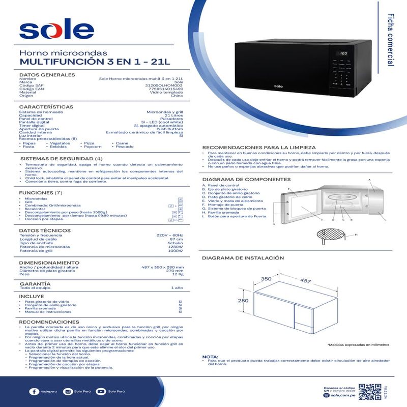 Combo cocina Bali 5H + microondas 21L