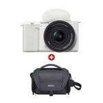 Combo Sony cámara ZV-E10K APS-C con lente SELP16502 y funda LCS-U21 vista frontal para vlogging