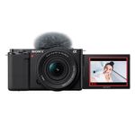 Combo Sony cámara digital Alpha ZV-E10K APS-C con lente SELP16502 y funda LCS-U21 vista frontal para vlogging