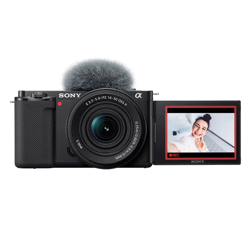 Combo Sony cámara digital Alpha ZV-E10K APS-C con lente SELP16502 y funda LCS-U21 vista frontal para vlogging