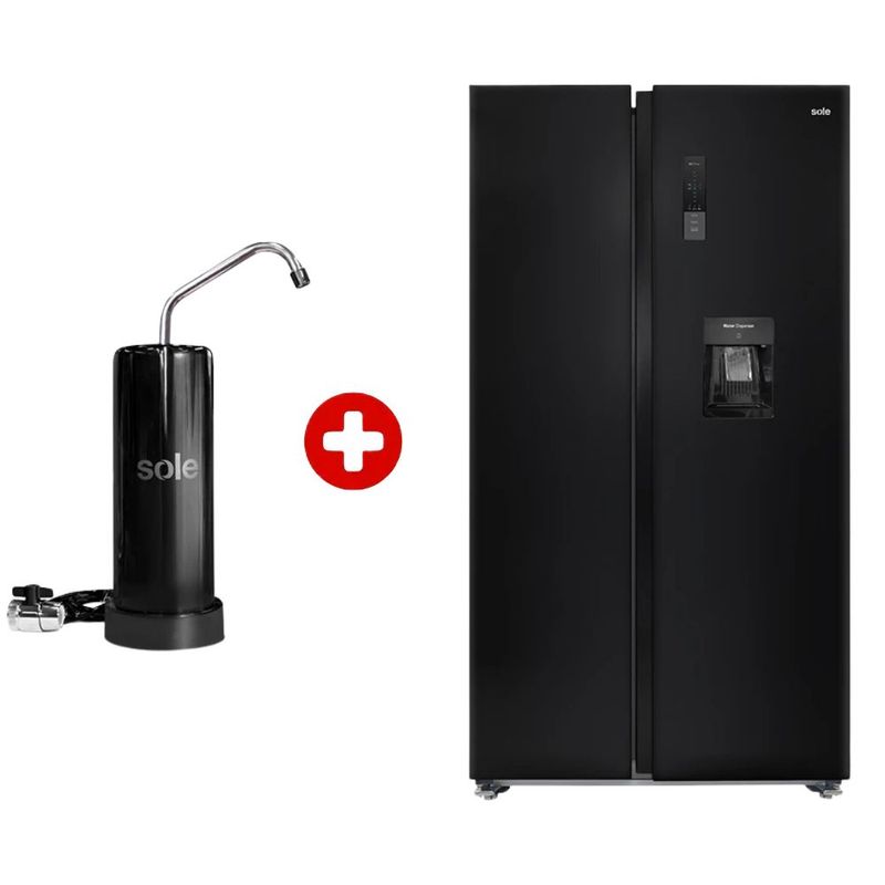 Combo refri SBS 525L negro + purificador Prime