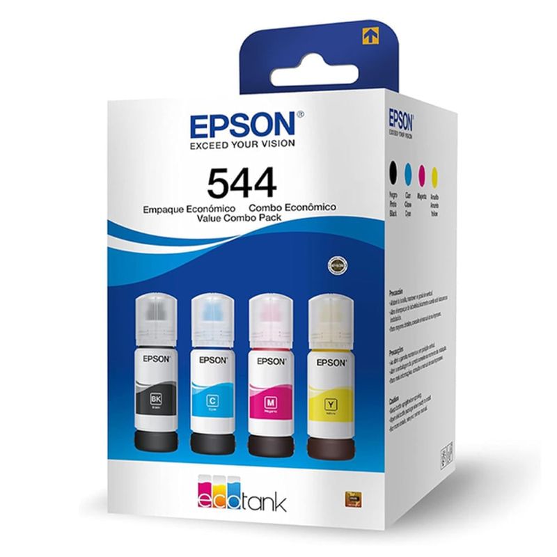Combo tintas Epson T544 + papel fotográfico A4 diagonal empaques