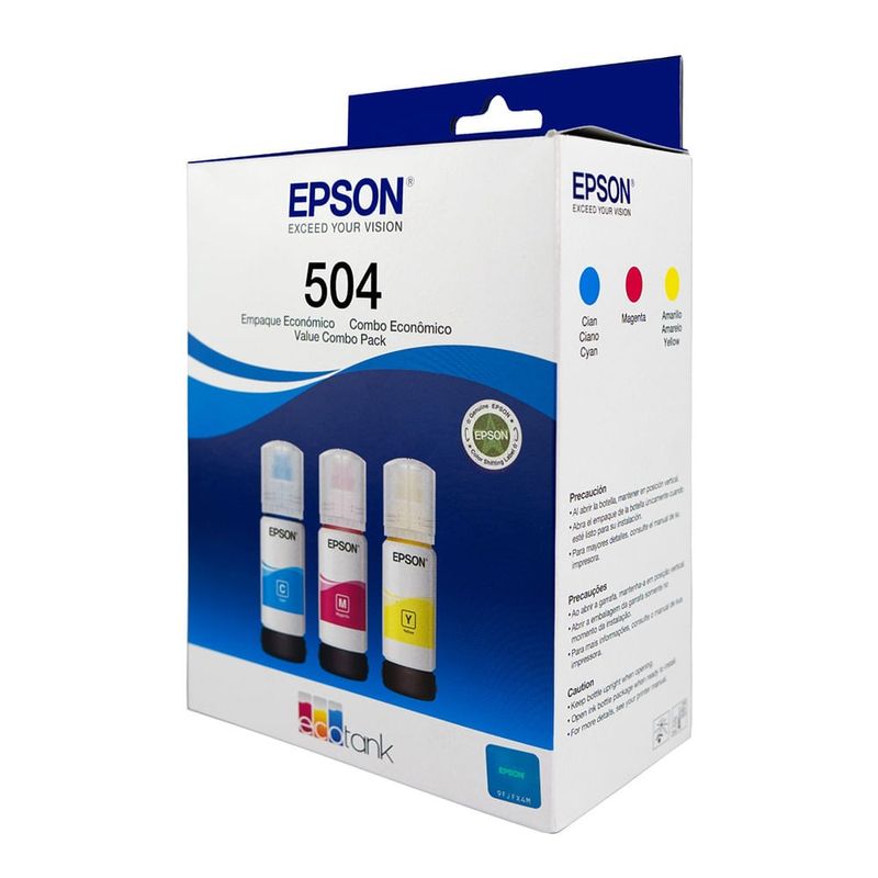 Combo 3 tintas Epson T504 CMY + Papel fotográfico A4 diagonal tintas