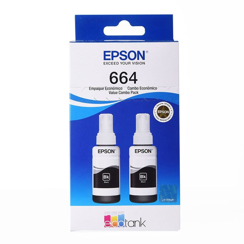 Combo 2 tintas Epson T664 Negro + Papel fotográfico A4 empaques