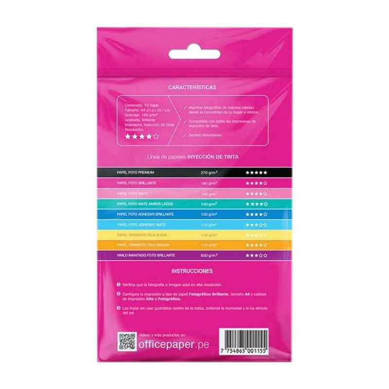 Combo 4 tintas Epson T664 Bcmy + Papel fotográfico A4 dorsal papel fotográfico