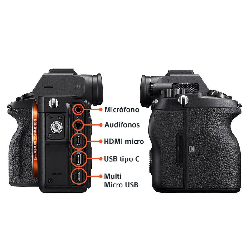 Cámara mirrorless Sony Alpha a7R IV 61MP full frame pantalla táctil vista frontal en estudio fotográfico