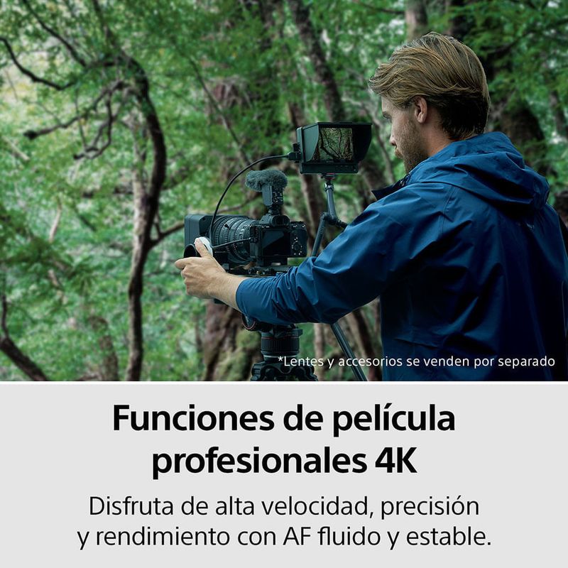 Cámara mirrorless Sony Alpha a7R IV 61MP full frame pantalla táctil vista frontal en estudio fotográfico