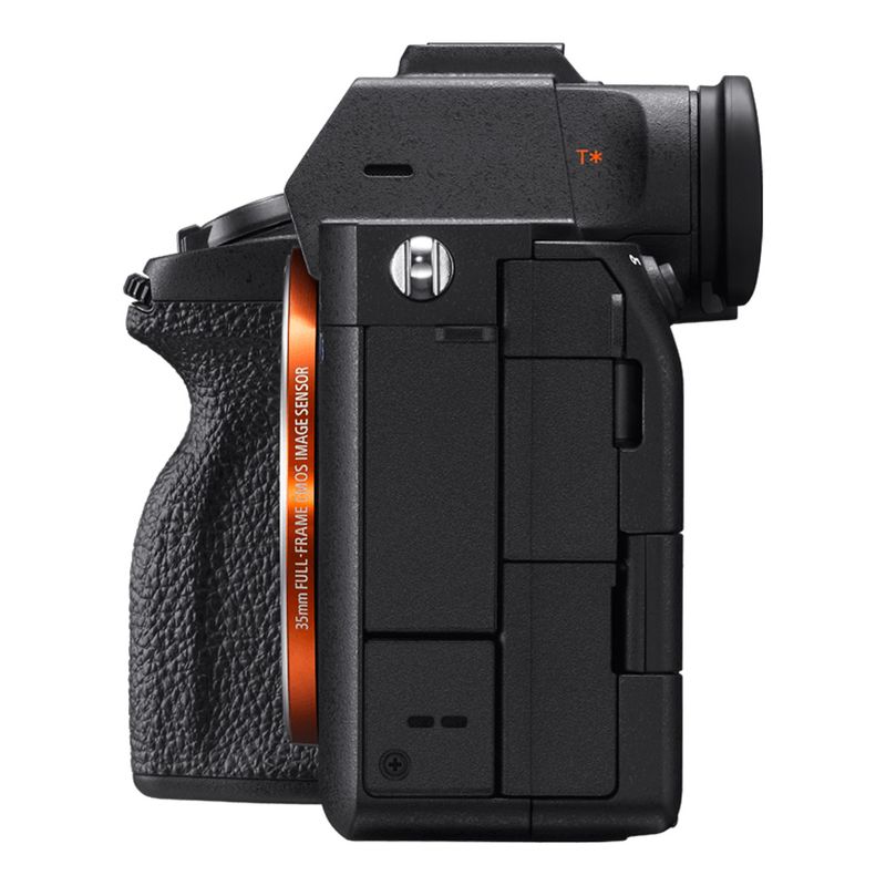 Cámara mirrorless Sony Alpha a7S III full frame grabación 4K pantalla táctil vista frontal en estudio profesional