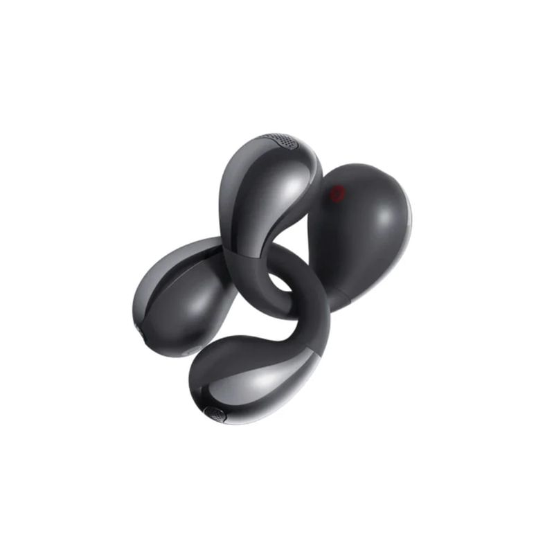 Audífonos Bluetooth QCY Crossky C30 con estuche negro vista frontal y dorsal oblicua