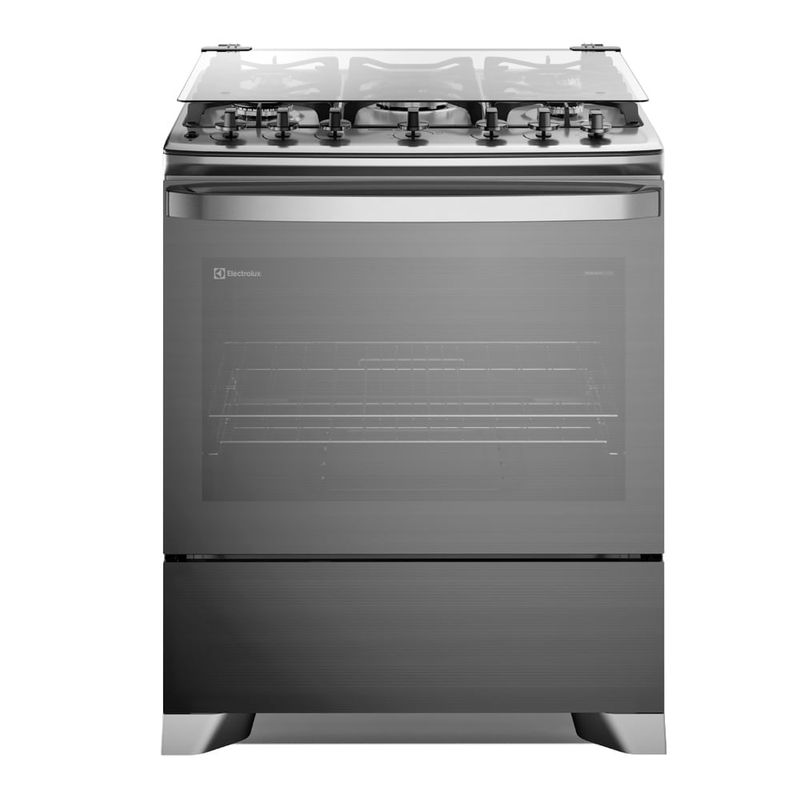 Cocina Electrolux F5ETG + 5 quemadores + VaporBake y PerfectCook + gris + ángulo frontal + uso doméstico