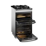 Cocina Electrolux F4EDG 4 Quemadores Doble Horno PerfectCook VaporBake Parrillas Hierro Fundido Gris, vista frontal en cocina moderna