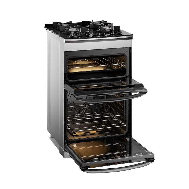 Cocina Electrolux F4EDG 4 Quemadores Doble Horno PerfectCook VaporBake Parrillas Hierro Fundido Gris, vista frontal en cocina moderna