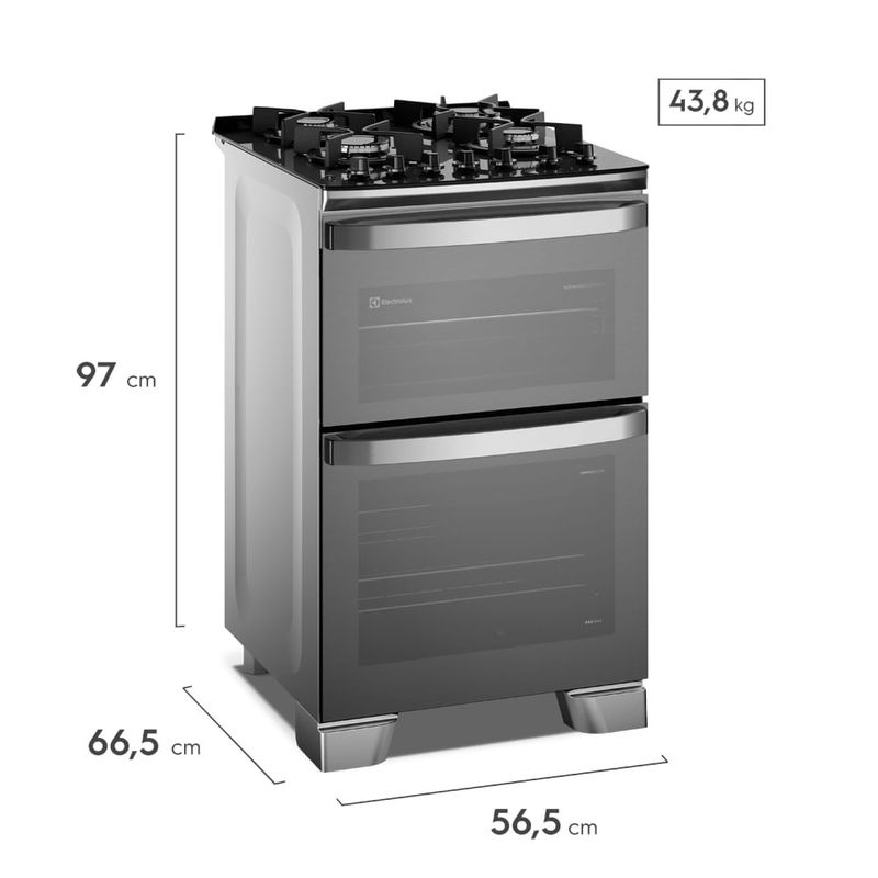 Cocina Electrolux F4EDG 4 Quemadores Doble Horno PerfectCook VaporBake Parrillas Hierro Fundido Gris, vista frontal en cocina moderna