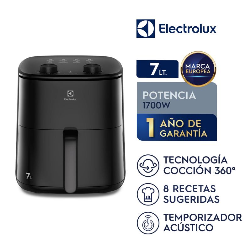 Freidora de aire Electrolux EAF70 7L 1700W Negra frontal cocina moderna