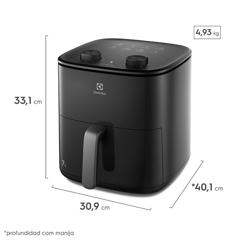 Freidora de aire Electrolux EAF70 7L 1700W Negra frontal cocina moderna