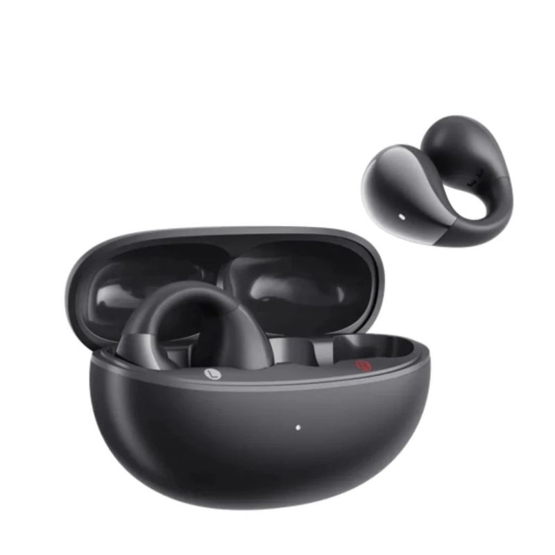 Audífonos Bluetooth QCY Crossky C30S con estuche negro vista frontal oblicua