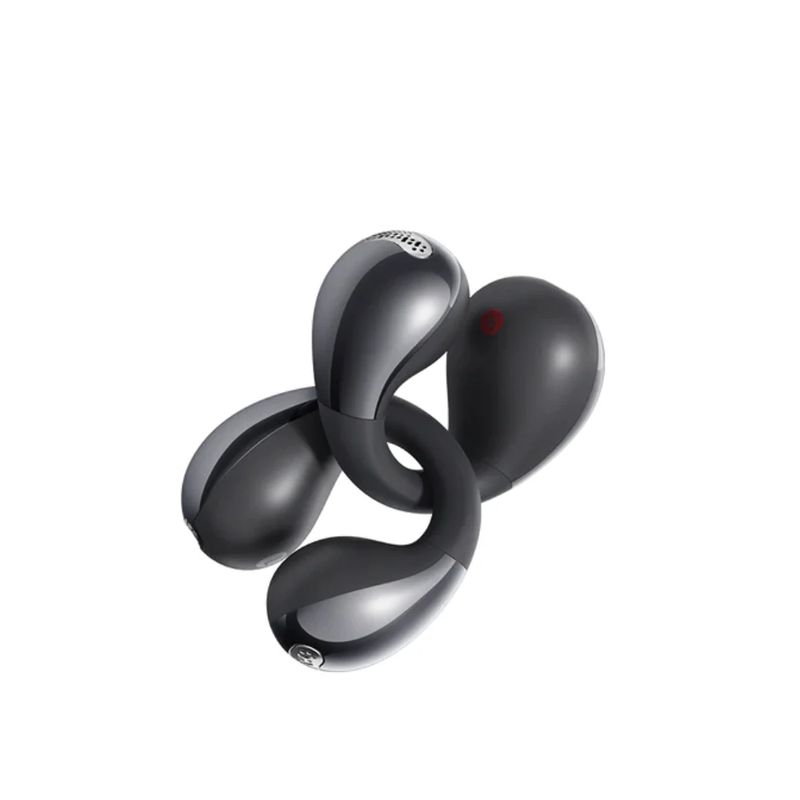 Audífonos Bluetooth QCY Crossky C30S con estuche negro vista frontal y dorsal oblicua