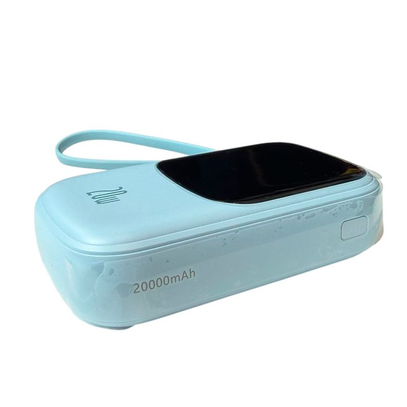 Batería externa Baseus 20000 mAh Celeste Dorsal-oblicuo con carga inalámbrica