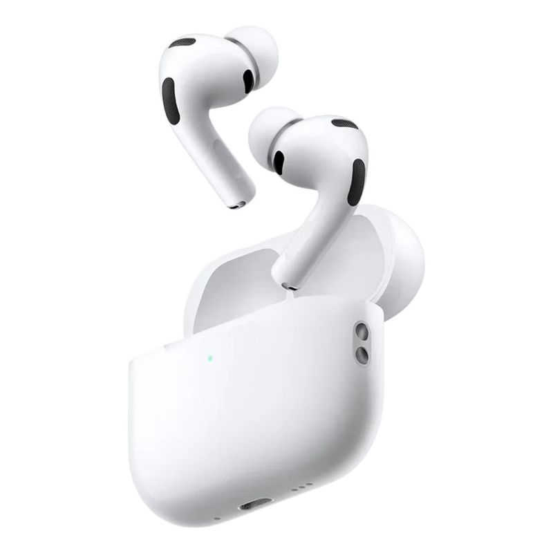 Audífonos Bluetooth Apple AirPods Pro 3 con estuche blanco vista frontal oblicua