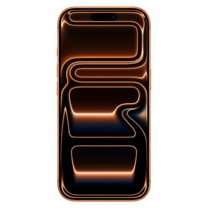 Celular Apple iPhone 17 Pro Max pantalla 6.9 pulgadas naranja vista frontal encendida
